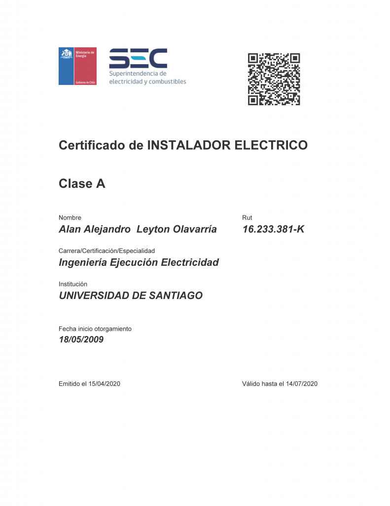 Certificado Sec 16233381 CLIMAPOWER Climatización-HVAC & Electricidad-BT